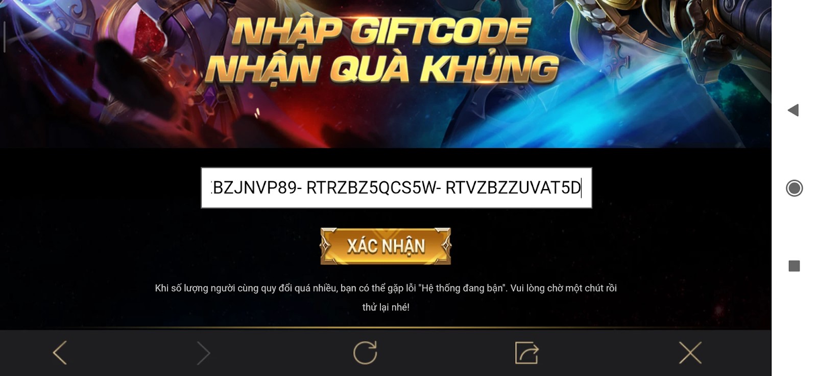 nhập trên website chính thức